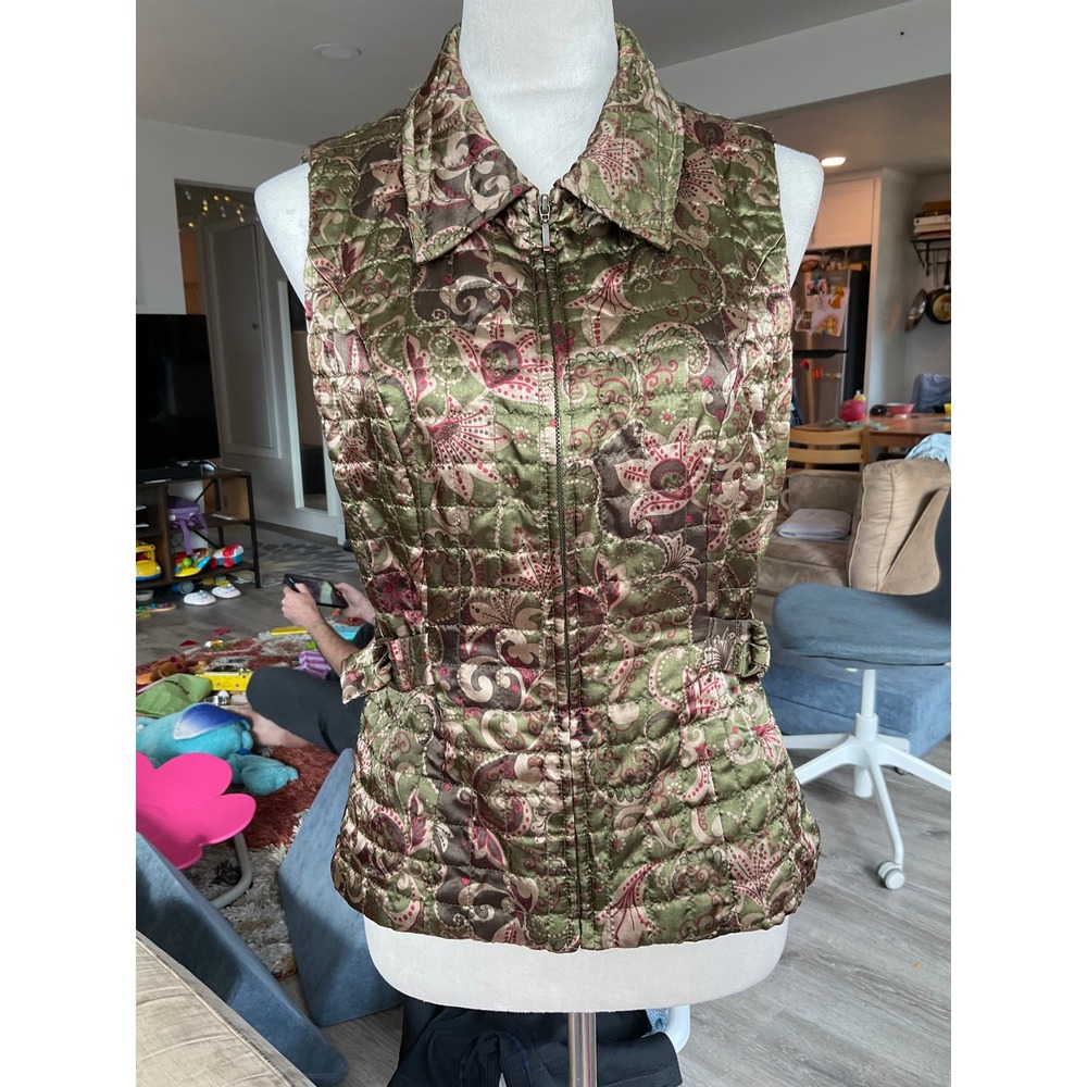 Petite Sophisticate Quilted Paisley Vest Olive Fairycore Floral Whimsigoth M